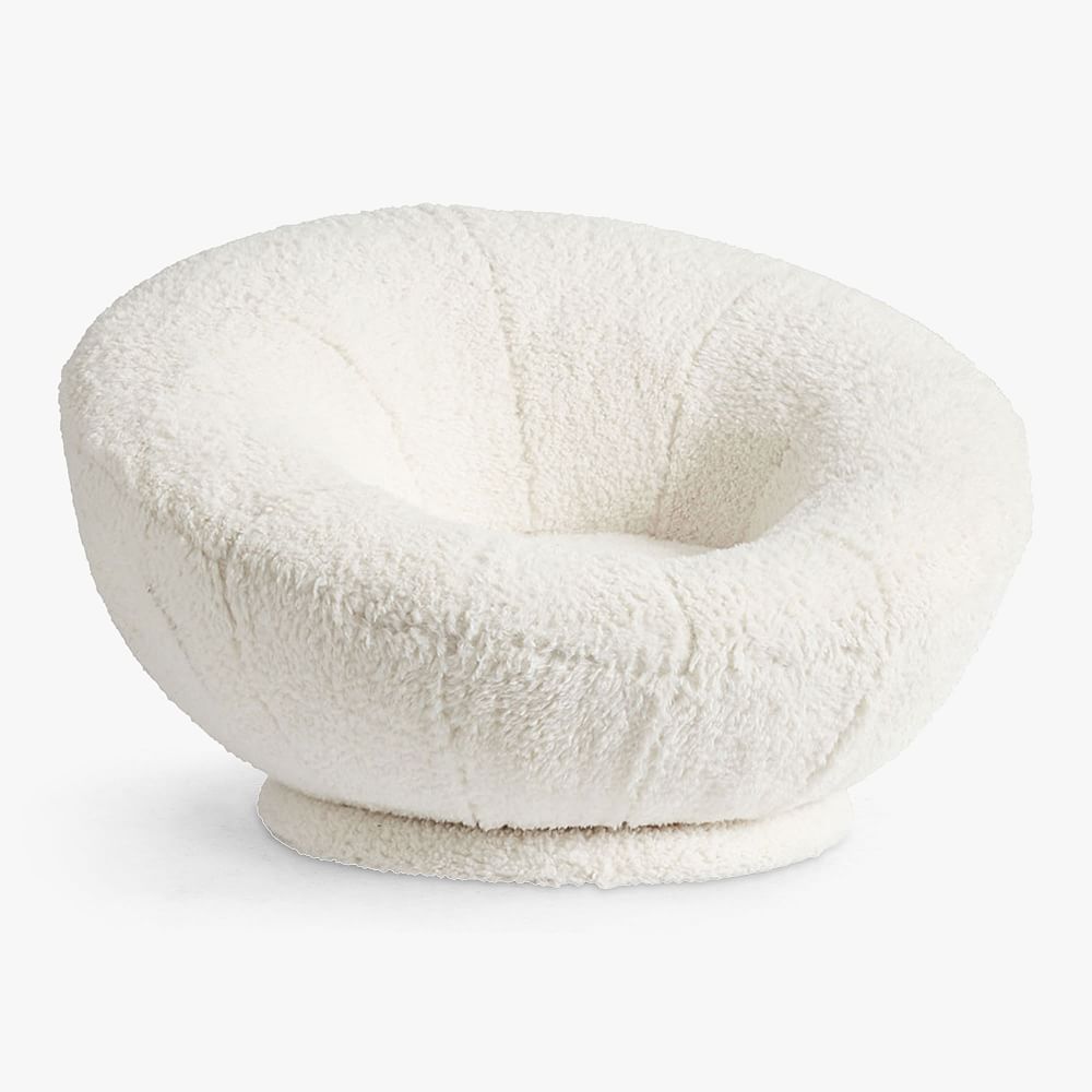 Online Designer Bedroom Sherpa Ivory Faux-Fur Groovy Swivel Chair