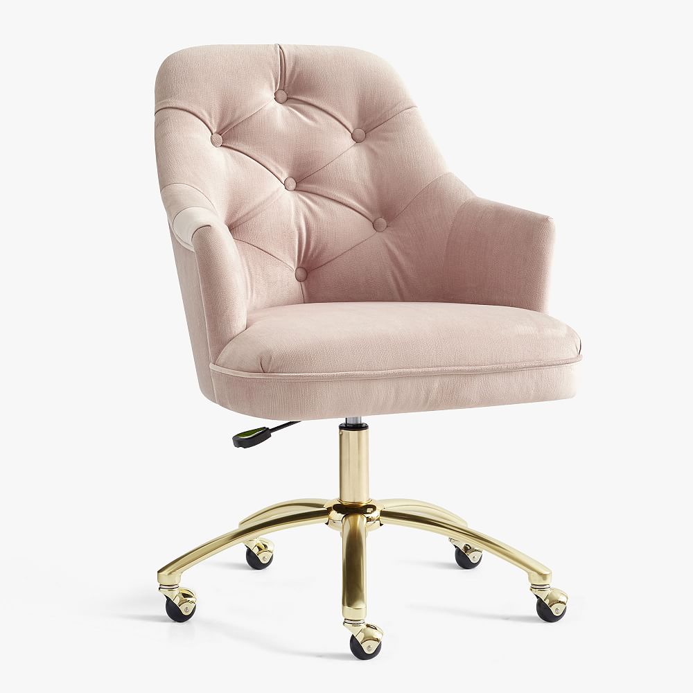 Online Designer Home/Small Office Tufted Swivel Desk Chair, Lustre Velvet Dusty Blush