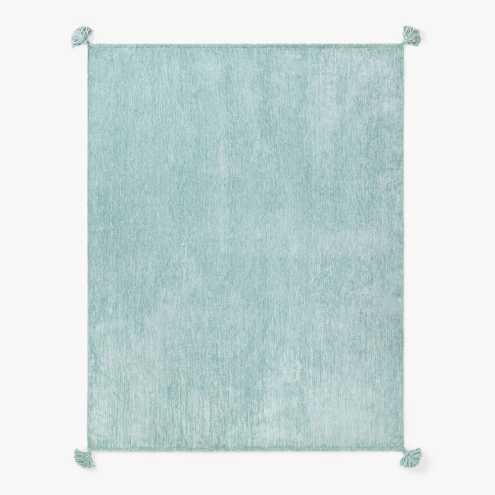 Online Designer Bedroom Chenille Chunky Tassel Bed Blanket,Twin/Twin XL, Porcelain Blue