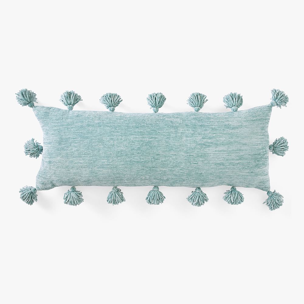 Online Designer Bedroom Chenille Chunky Tassel Huggable Pillow, One Size, Porcelain Blue