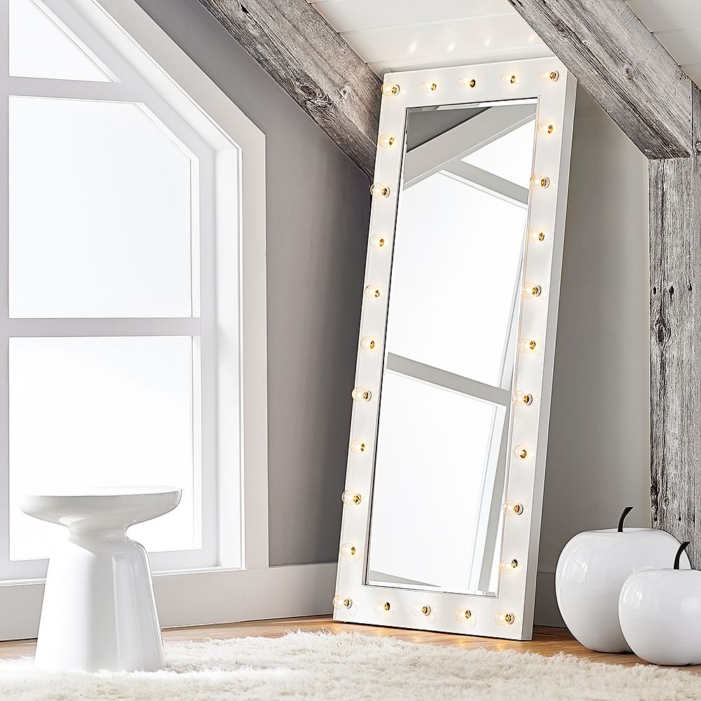 Online Designer Bedroom Marquee Light Floor Length Mirror, White, Large, UPS