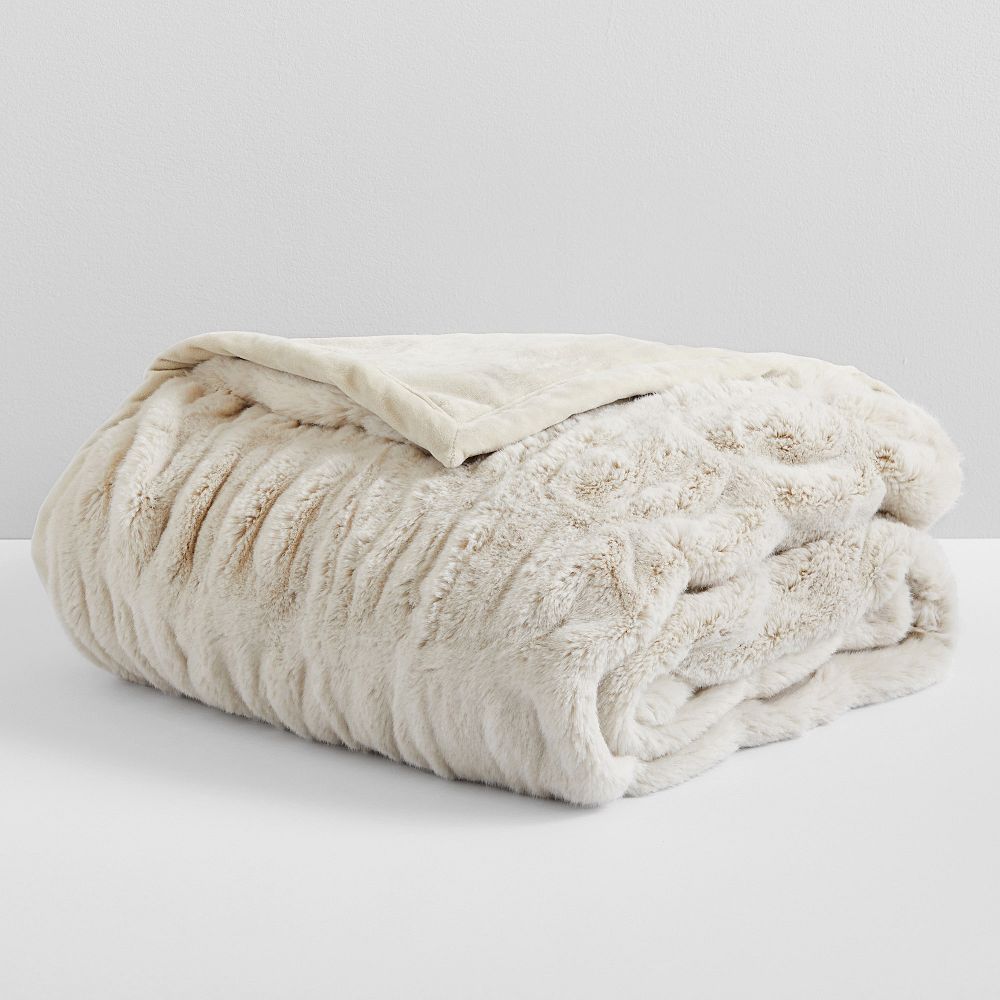 Online Designer Other Ruched Recycled Faux-Fur Throw, 45x60, Ivory
