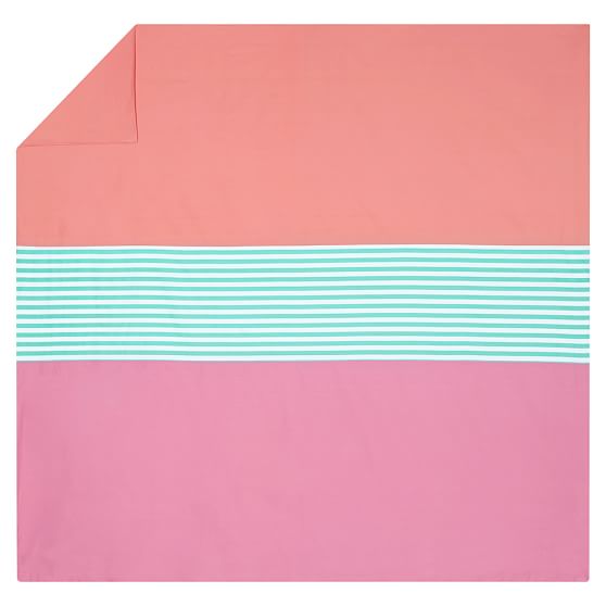 Nantucket Stripe Duvet Cover + Sham, Pink/Coral PBteen
