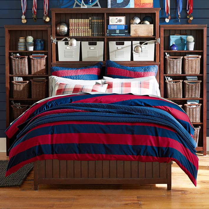 Rugby Stripe Duvet Cover Sham Navy Red Pbteen
