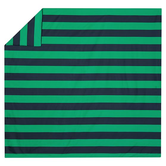 Rugby Stripe Duvet Cover + Sham, Navy/Bright Green PBteen