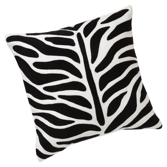 Zebra Crewel Pillow Cover, Black, 16x16