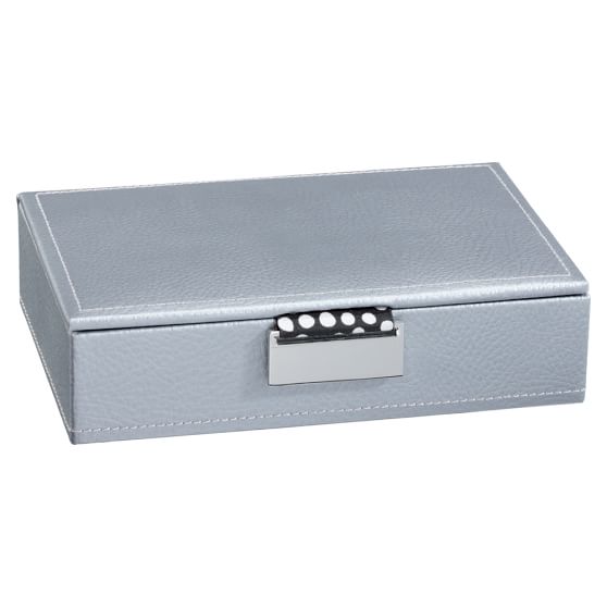 Small Preppy Bonded Leather Jewelry Storage, Silver