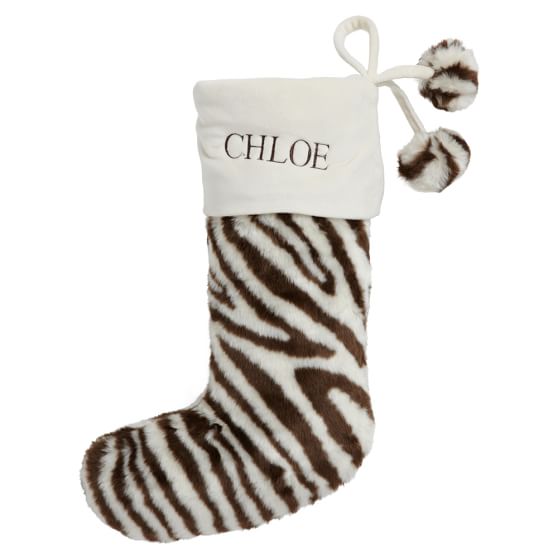 Faux Fur Stocking, Zebra Brown