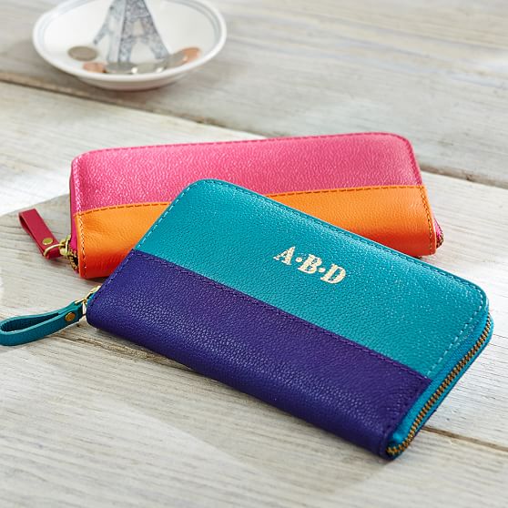 Caroline Leather Wallet, Pink/Orange
