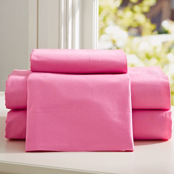 PBteen Classic Organic Sheet Set, Twin/Twin XL, Bright Pink