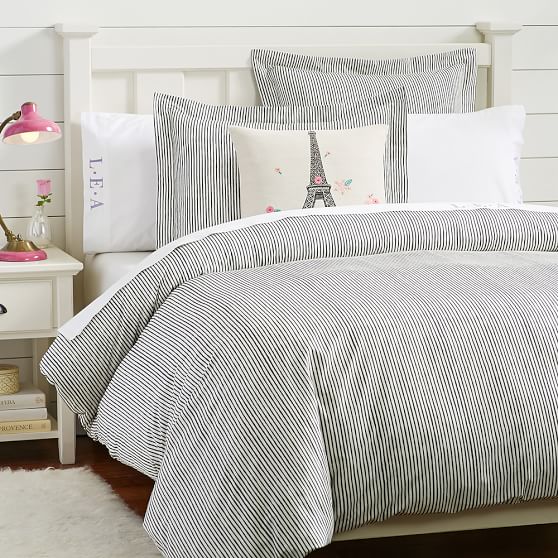 Stripe It Duvet Cover, Twin, Ivory/Black