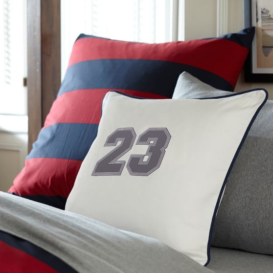 Varsity Applique Pillow Cover, Charcoal Applique Numbers