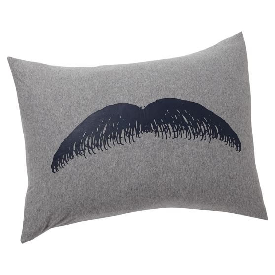 Humor Pillow Cover, Mustache, Tom Gray