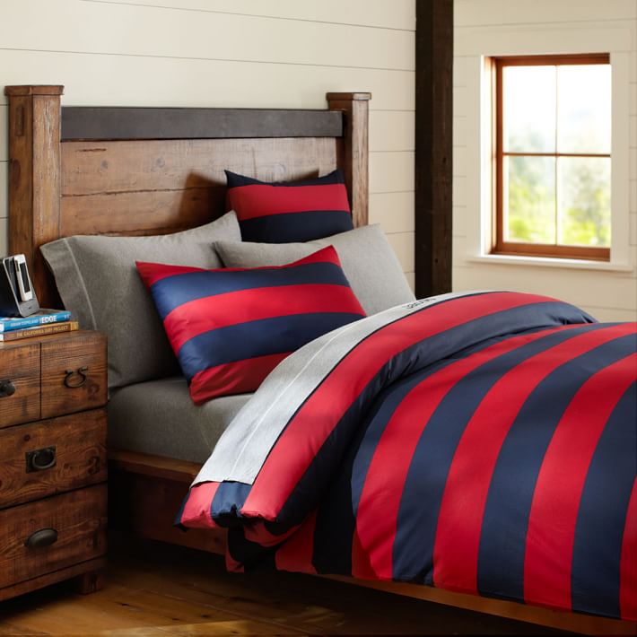 Rugby Stripe Duvet Cover Sham Navy Red Pbteen