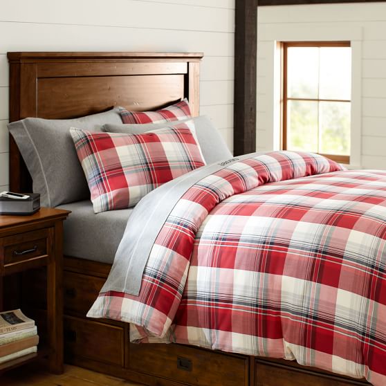 Field House Plaid Duvet Cover + Sham, Red/Gray PBteen