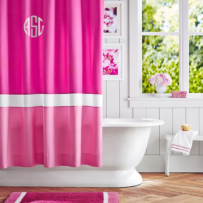 Color Block Shower Curtain, Pink Magenta/ Bright Pink PBteen - Color Block Shower Curtain, Pink Magenta/ Bright Pink PBteen