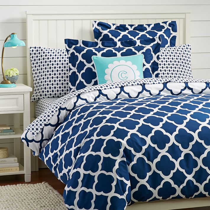 Lucky Clover Reversible Duvet Cover Sham Royal Navy Pbteen