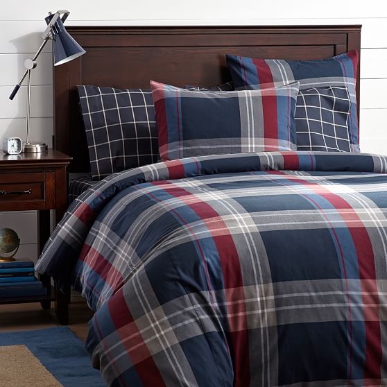 Walker Plaid Duvet Cover + Sham, Red PBteen