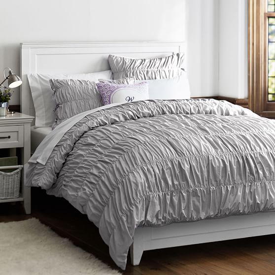 Ruched Duvet Cover + Sham, Light Gray PBteen