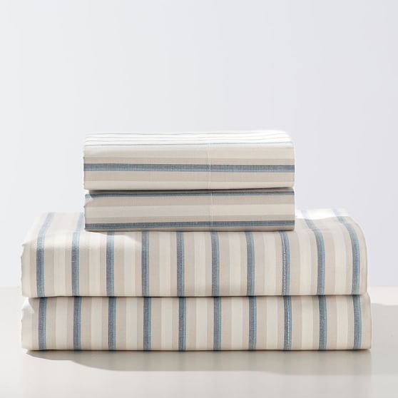 100% Stonewashed Cotton Sheet Set- Sage Stripe