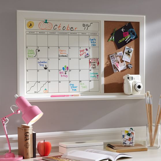 White Dry Erase Calendar Corkboard PBteen