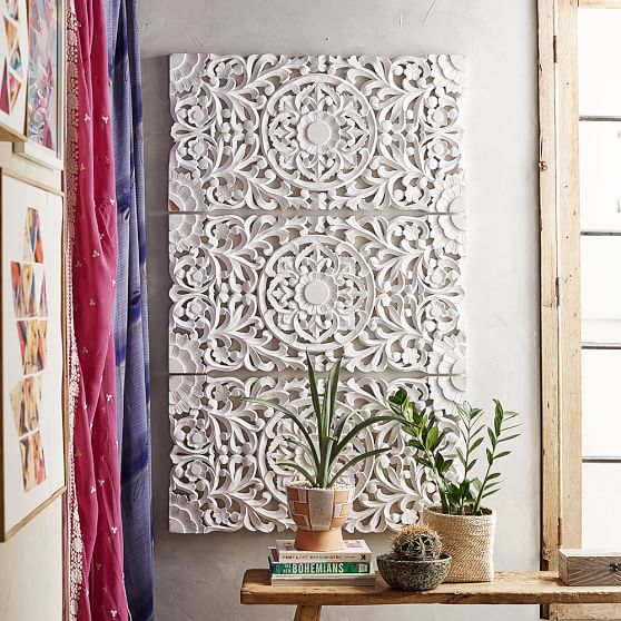 Wood Carved Wall Art lennon & maisy ornate wood carved wall art, set of 3 | pbteen Wood Carved Wall Art lennon & maisy ornate wood carved wall art, set of 3 | pbteen