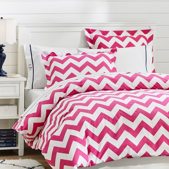Chevron Duvet Cover + Sham, Pink Magenta PBteen