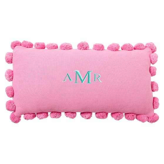 Pom Pom Organic Pillow Cover, 12x24", Bright Pink