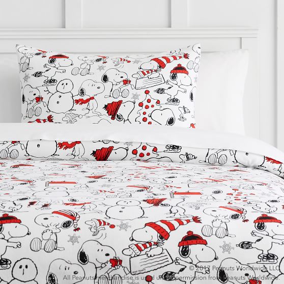 peanuts holiday flannel duvet cover sham pbteen christmas sheets pottery barn