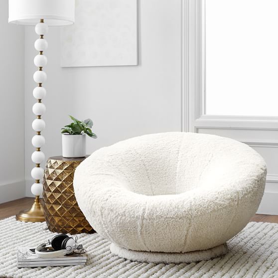 Ivory Sherpa FauxFur Groovy Swivel Chair PBteen