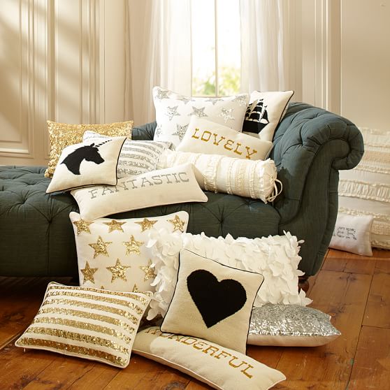 The Emily & Meritt Shimmer Needlepoint Word Pillow | PBteen