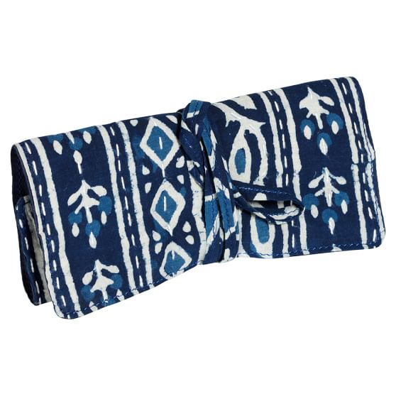 Block Print Jewelry Storage, Jewelry Roll