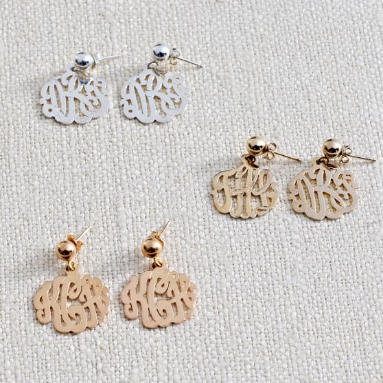 Monogram Earrings, Silver