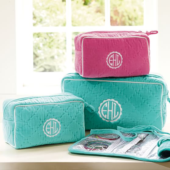 Quilted Velvet Small Beauty Case, Pool