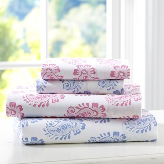 Paisley Block Organic Pillowcases, Set of 2, Bright Pink