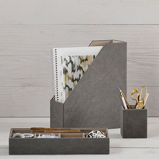 Fabric Desk Accessories, Set of 3, Northfield Solid Charcoal PBteen