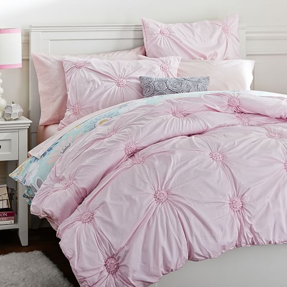 Ruched Rosette Quilt + Sham, Blush PBteen