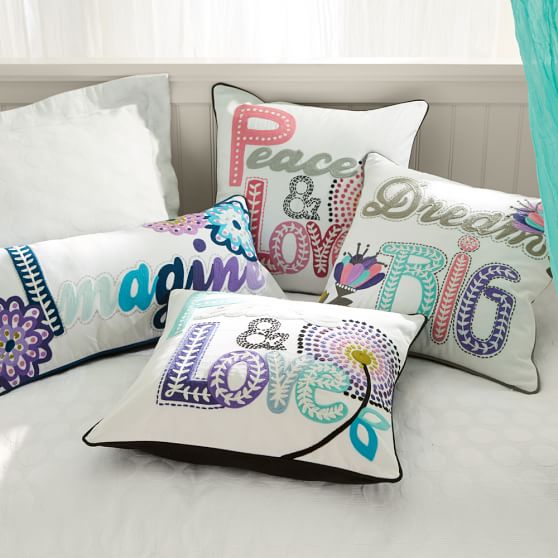 Fun Phrases Crewel Pillow Cover PBteen