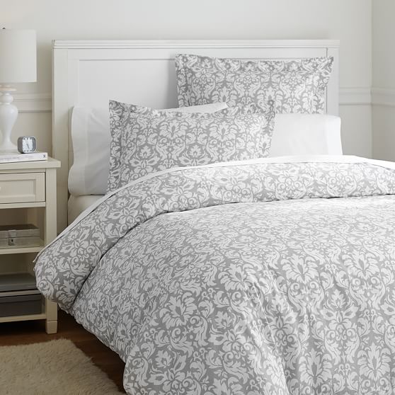 Damask Duvet Cover + Sham, Light Gray  PBteen