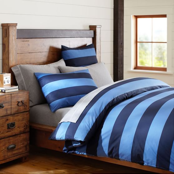 Rugby Stripe Duvet Cover + Sham, Navy/Blue PBteen