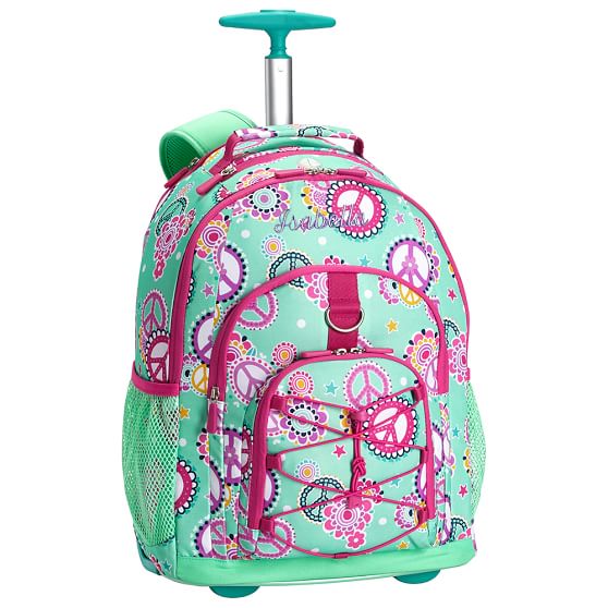 GearUp Mint Peace Paisley Rolling Backpack PBteen