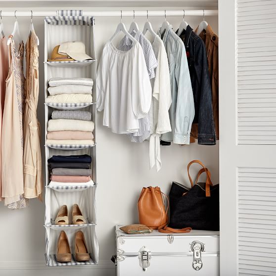 Hanging Closet Sweater Organizer, Blue Ticking Stripe PBteen