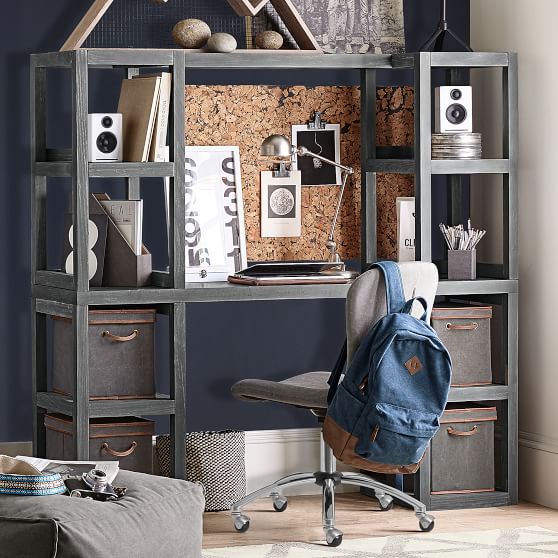 Fabric Desk Accessories, Set of 3, Northfield Solid Charcoal PBteen