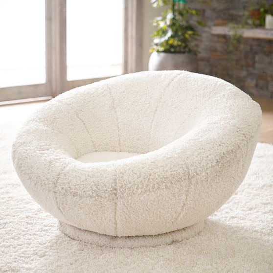 Ivory Sherpa FauxFur Groovy Swivel Chair PBteen