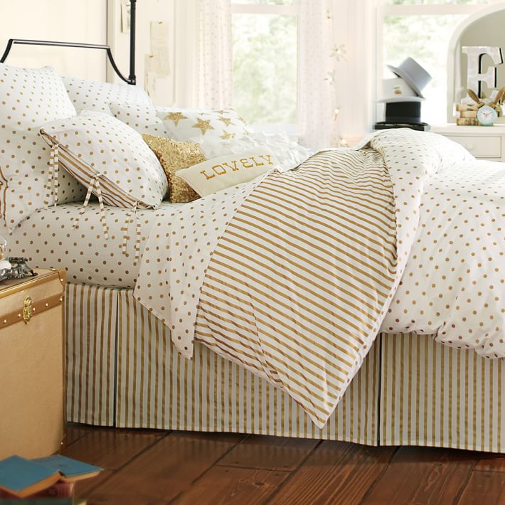 the emily meritt metallic dottie sheet set pbteen gold bed sheet set