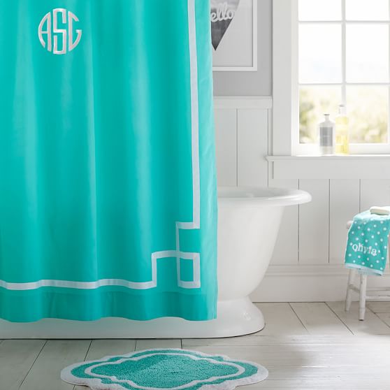 Emma Ribbon Trim Shower Curtain, Pool PBteen