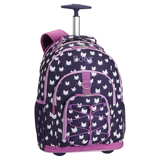 GearUp Dark Purple Kitten Rolling Backpack PBteen