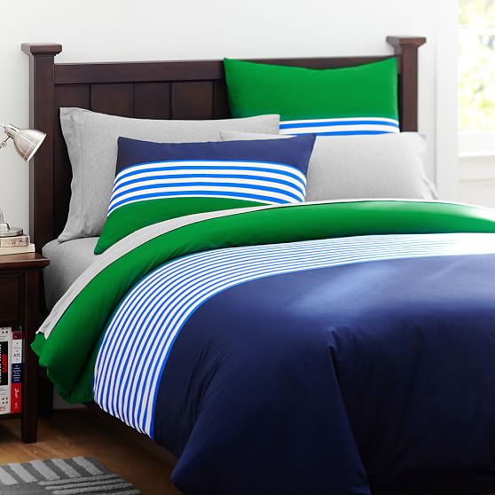 Nantucket Stripe Duvet Cover + Sham, Navy/Green PBteen