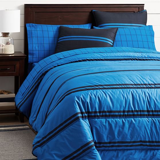 Riverside Stripe Comforter + Sham, Navy/Strong Blue PBteen