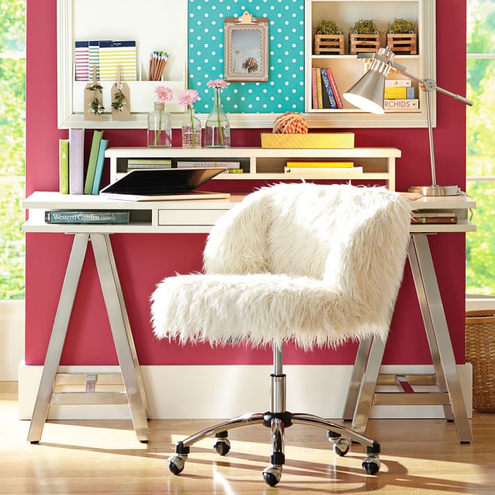Ivory Furlicious Wingback Desk Chair Pbteen
